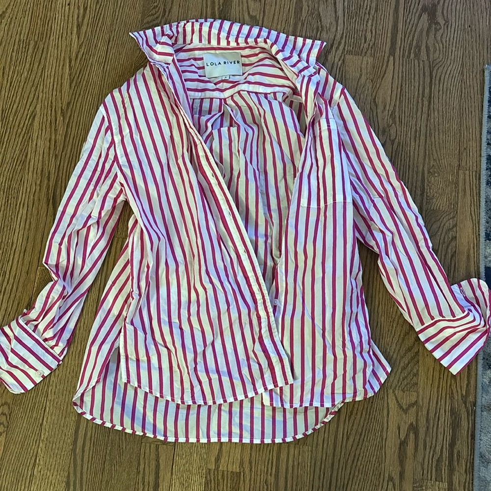 Lola river white and pink striped shirt